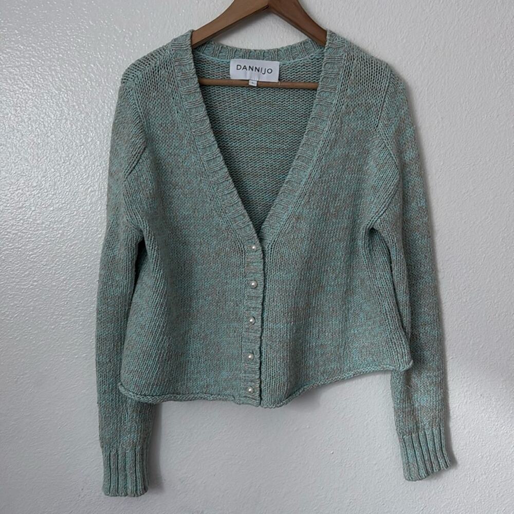 Dannijo L Cropped Cardigan With Pearl Buttons in Blue & Grey Heather - Picture 5 of 11